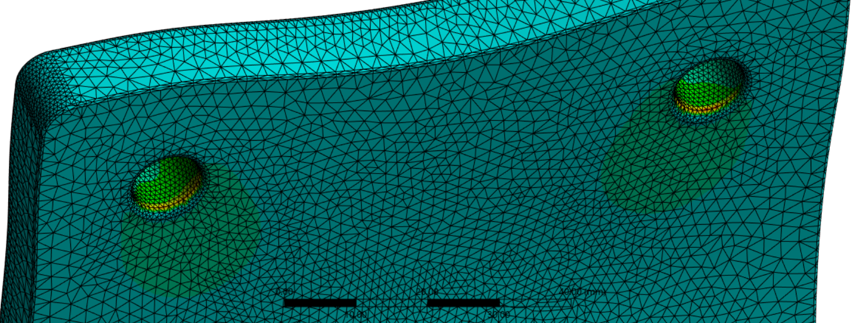 Cropped ANSYS LC1 backside mounting-hole hotspot detail screenshot